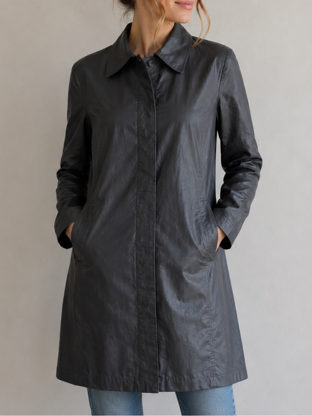 Classic Black Women's Leather Coat - Timeless Trench Style